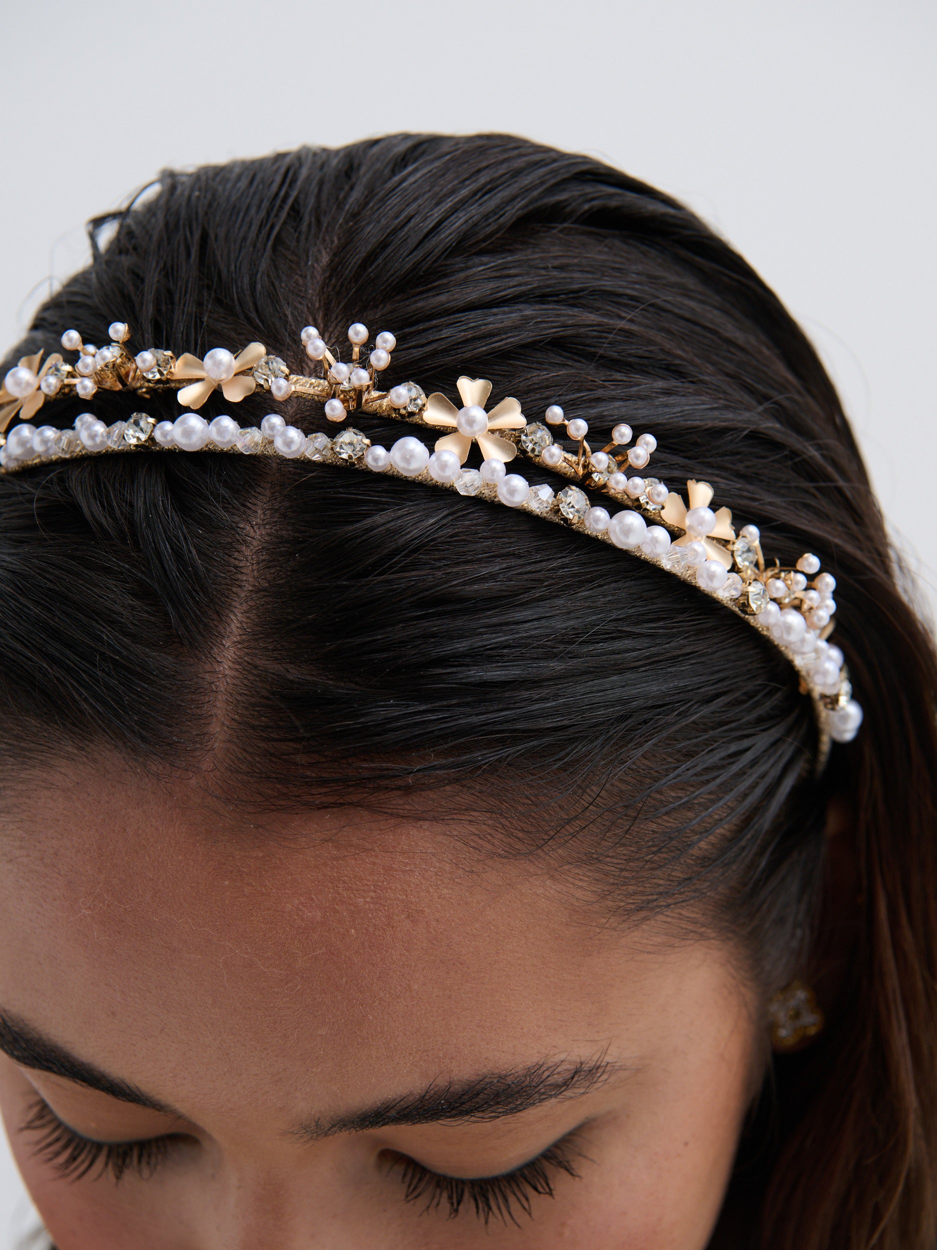 Double Pearl Floral Statement Headband