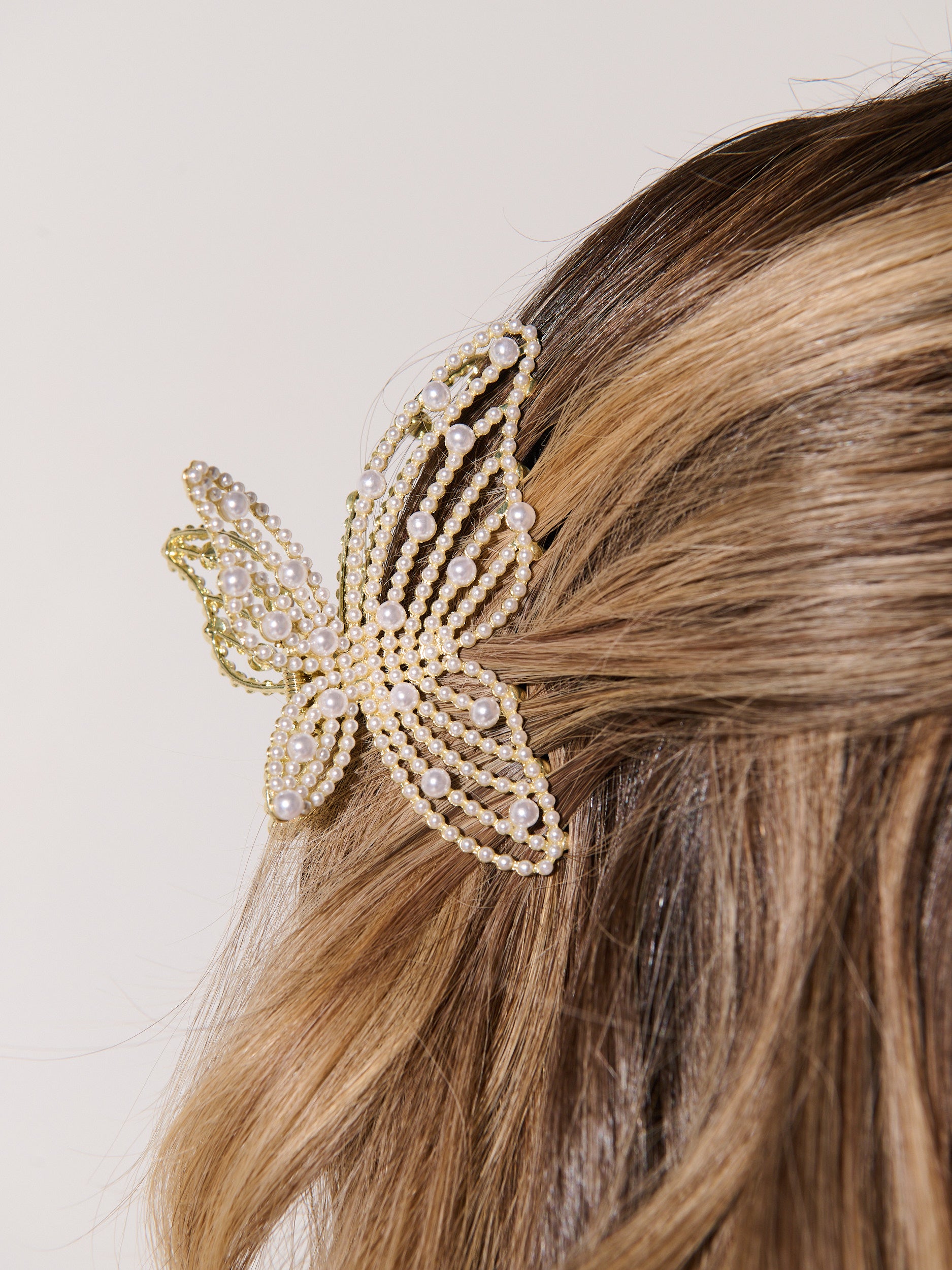 Faux Pearl Butterfly Hair Claw Clip
