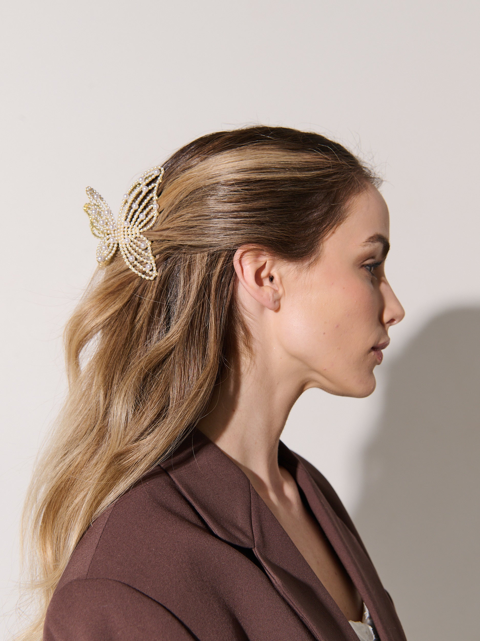 Faux Pearl Butterfly Hair Claw Clip