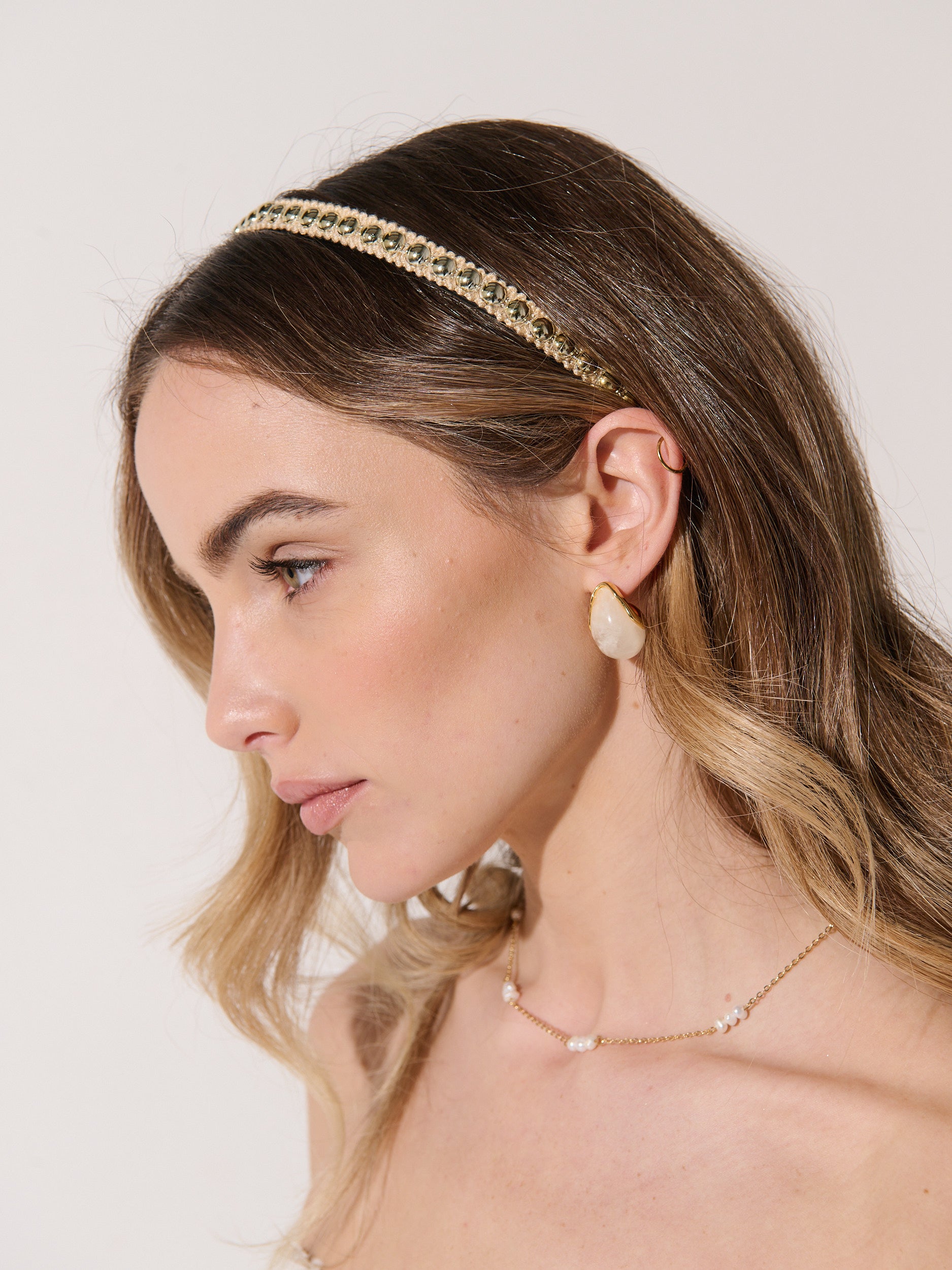 Elaine Stud Skinny Headband in Champagne
