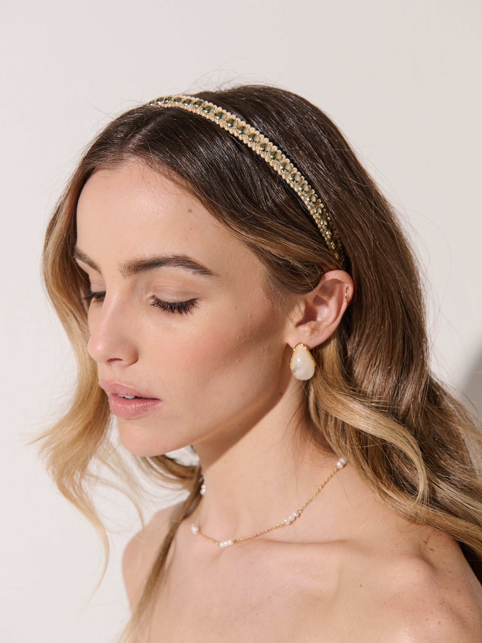 Elaine Stud Skinny Headband in Champagne