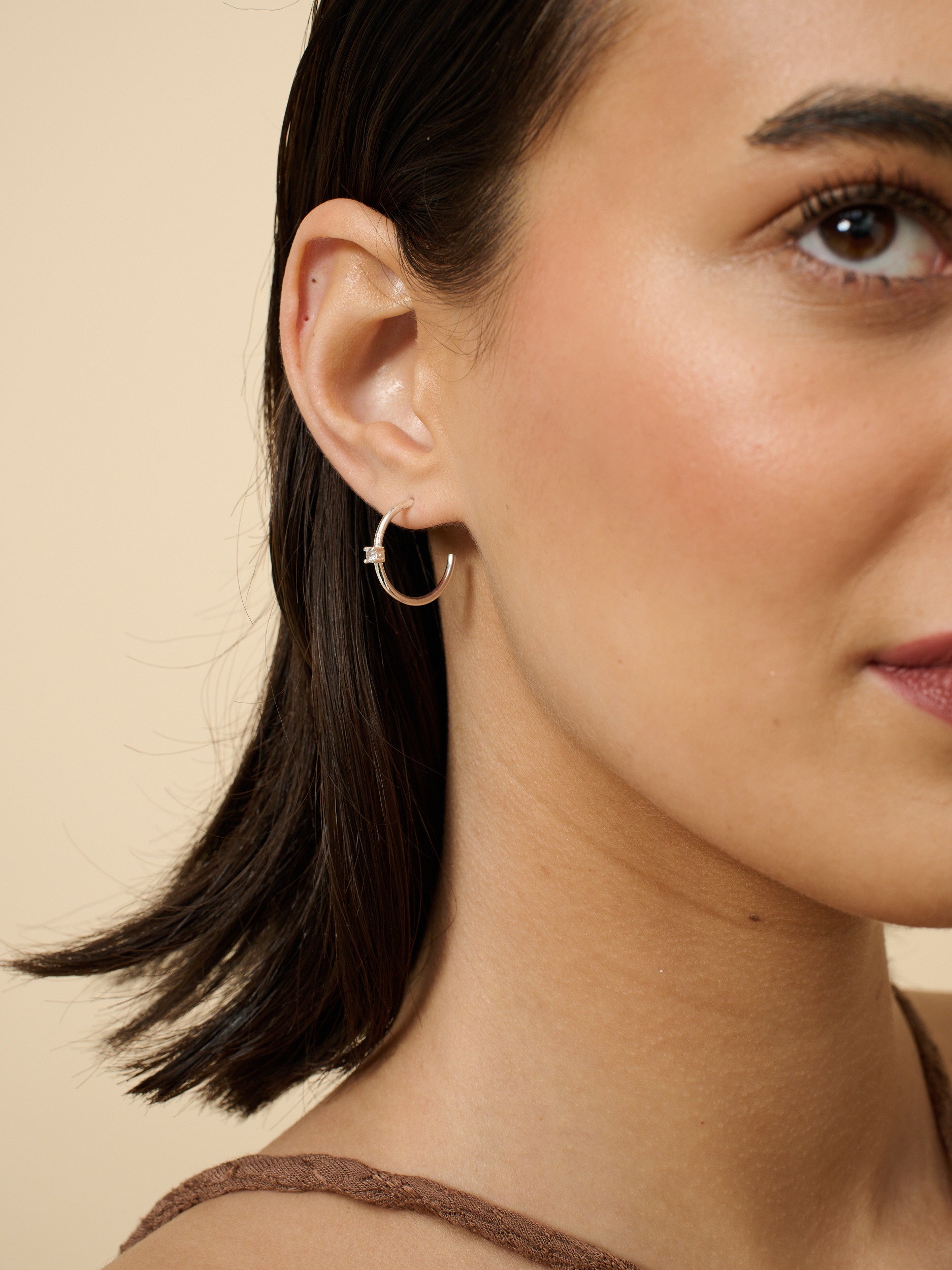 Minimal Diamanté Silver Plated Earrings