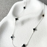 Clover Sterling Silver Plated Necklace in Black