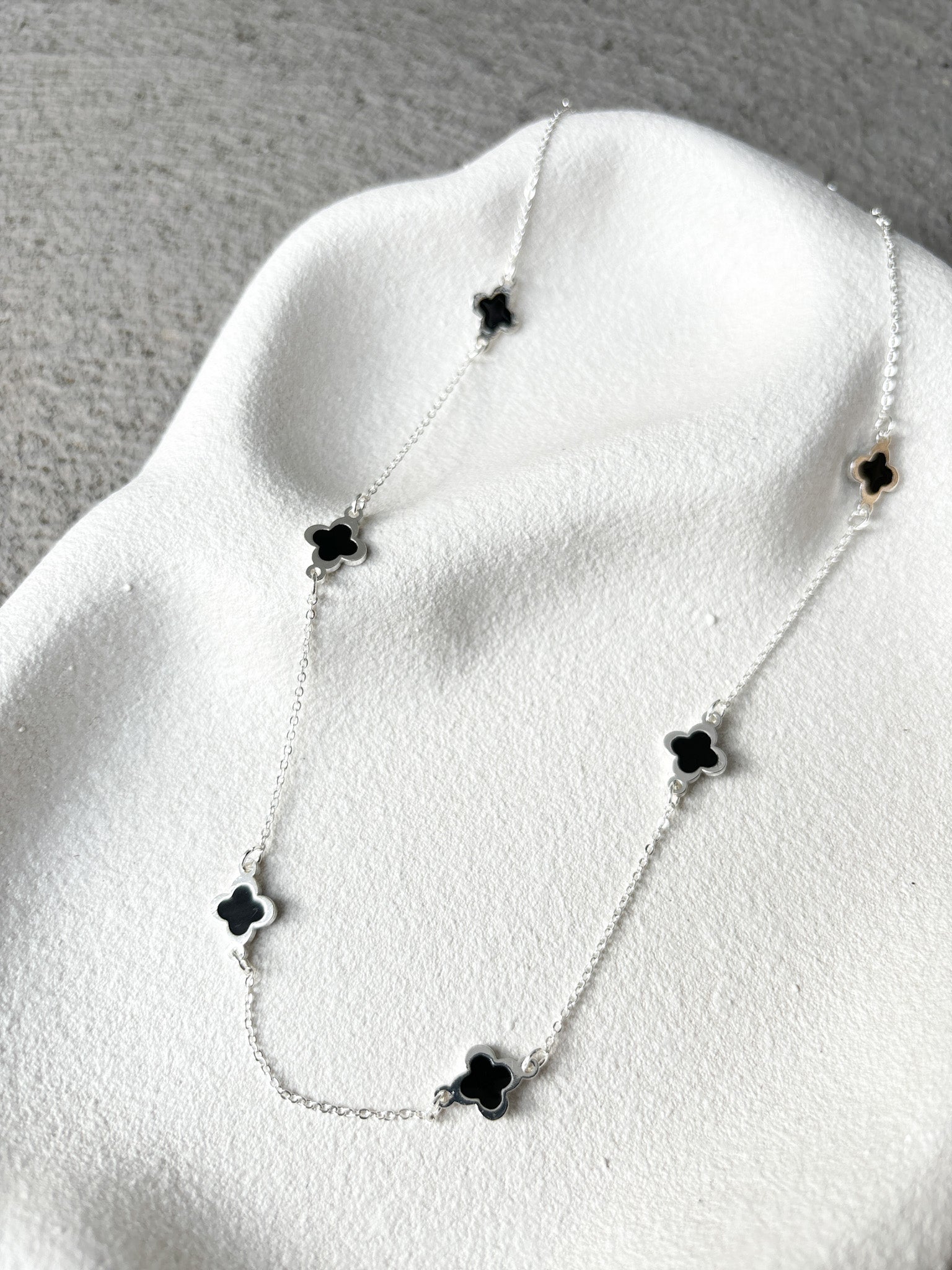 Clover Sterling Silver Plated Necklace in Black