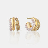 Trio Pearl Layered 18K Gold Plated Earrings