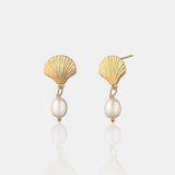Clamshell Pearl 18K Gold Plated Earrings