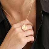Ocean Coin Charm Matte 18K Gold Plated Necklace