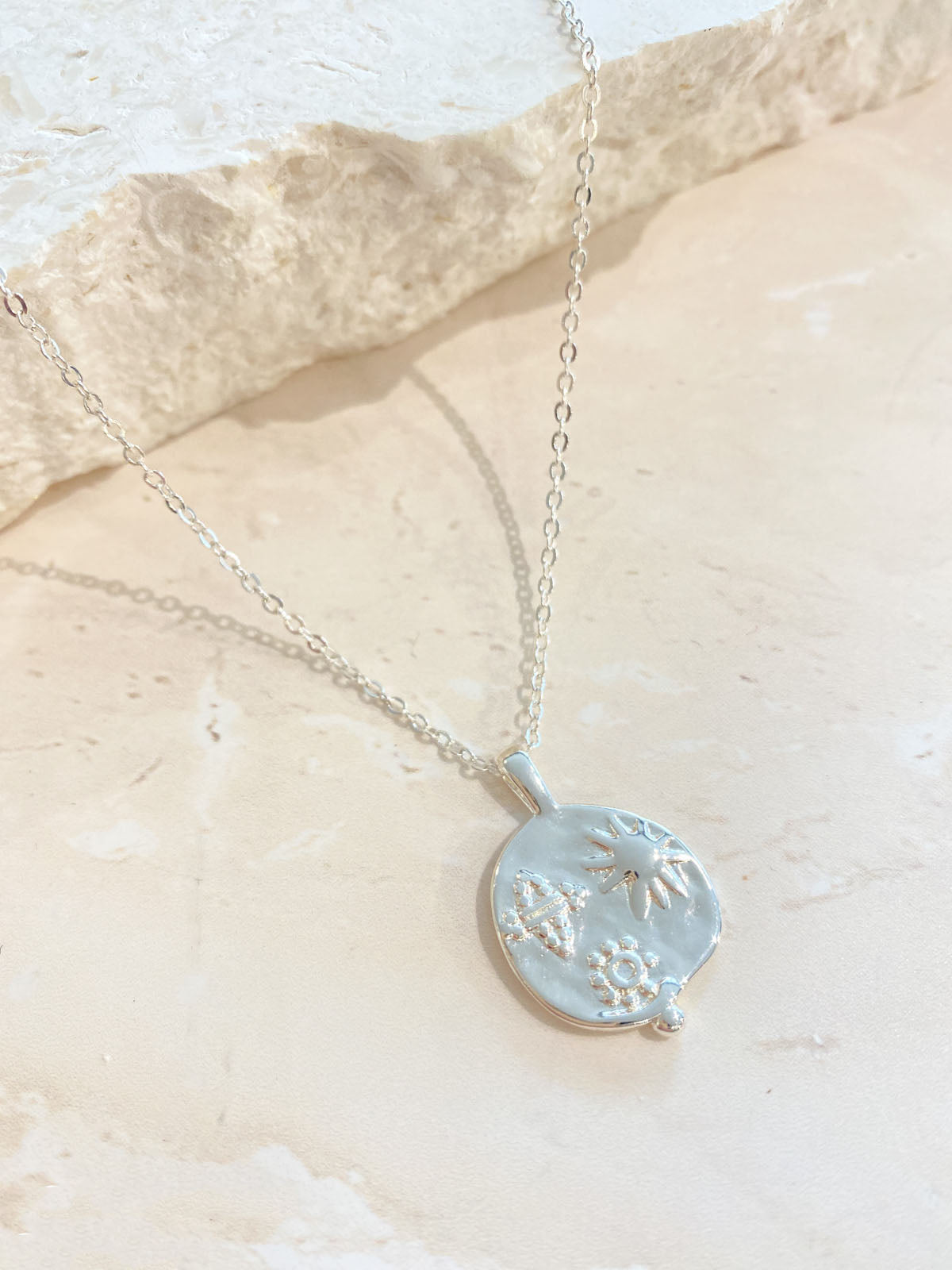 Ocean Coin Charm Silver Plated Necklace