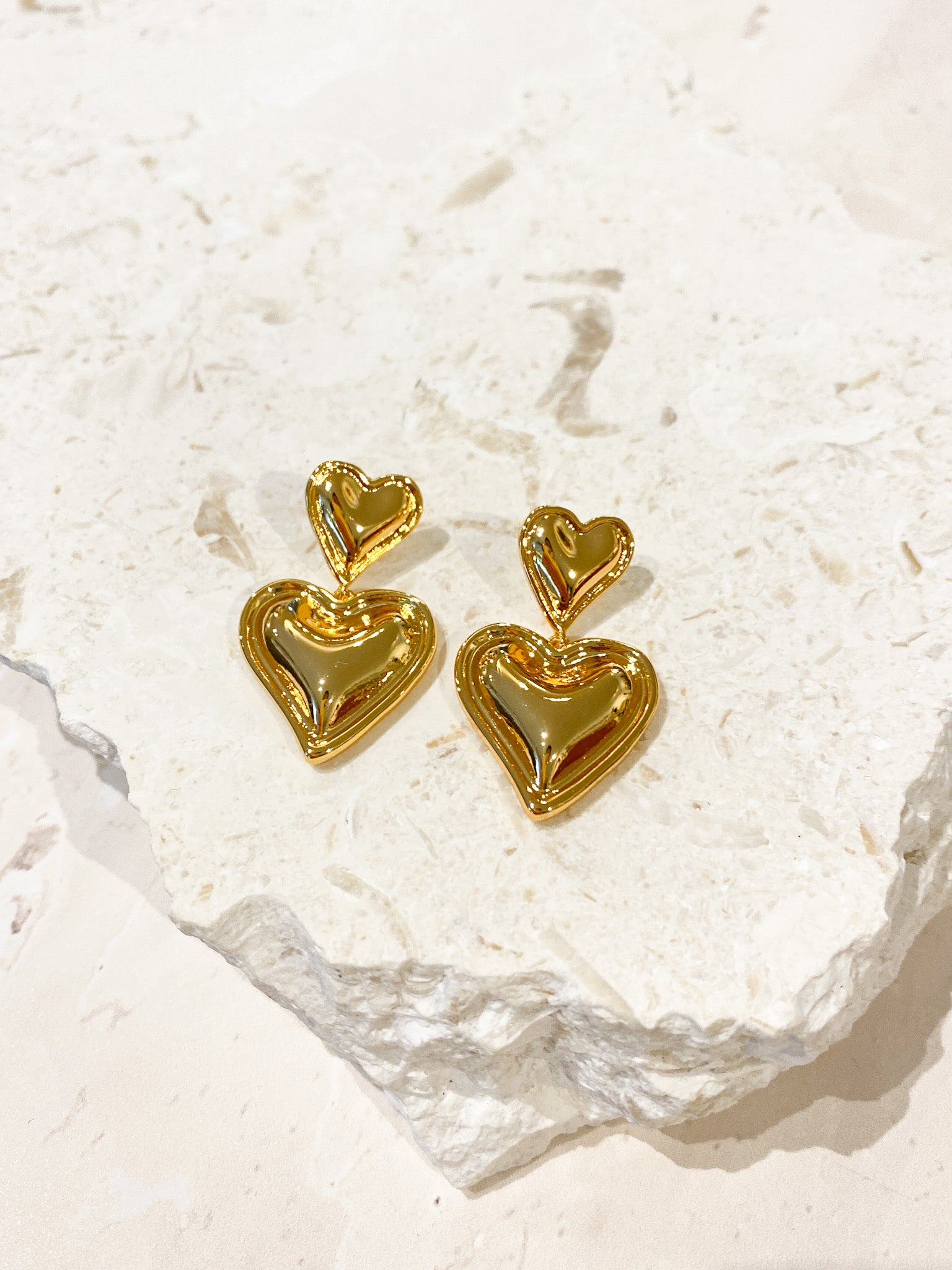 Double Heart 18K Gold Plated Earrings