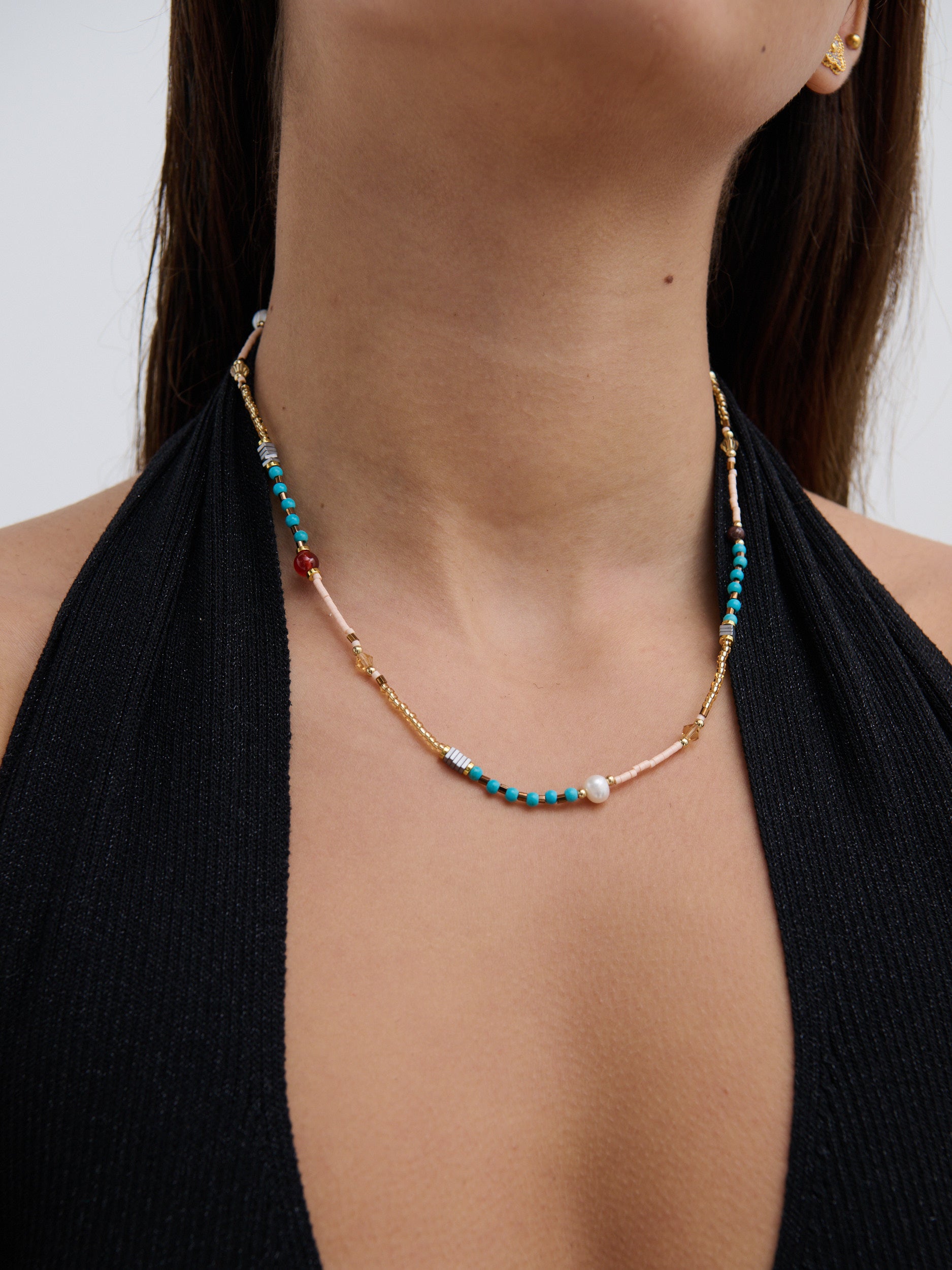 Peggy Multi Beaded 18K Gold Plated Necklace