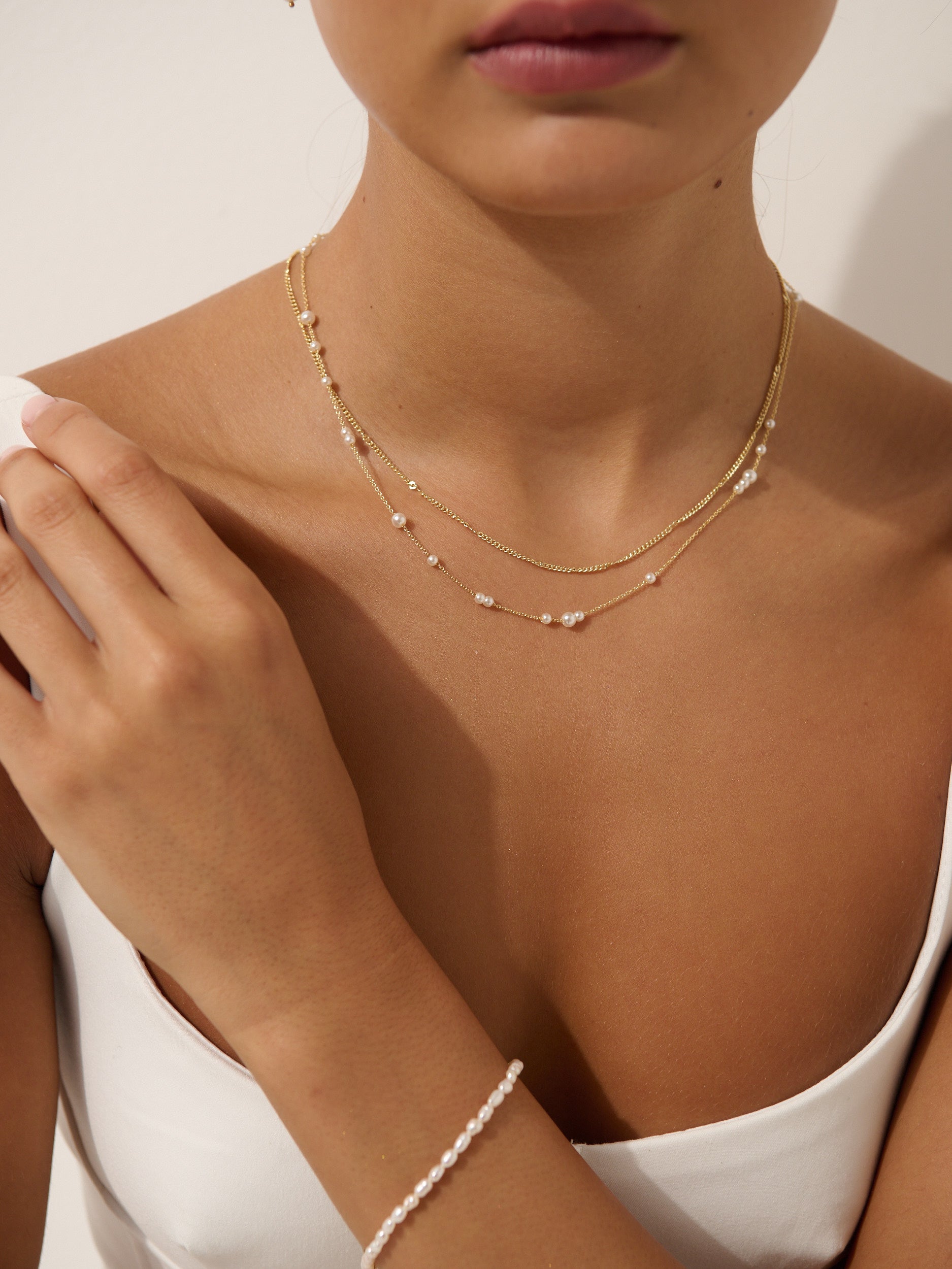 Mini Pearl Layered 18K Gold Plated Necklace
