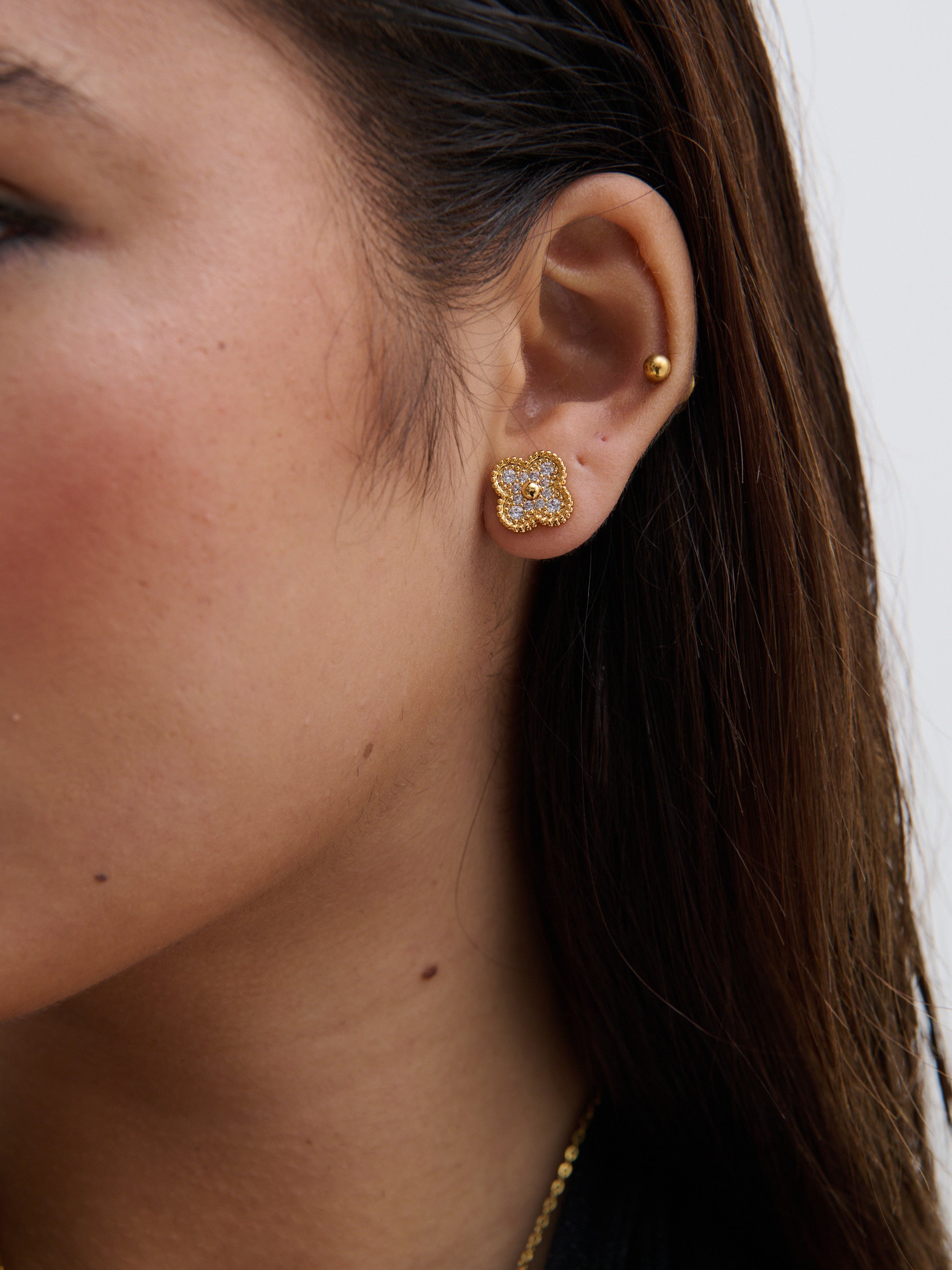 Clover Embellished 18K Gold Plated Earrings