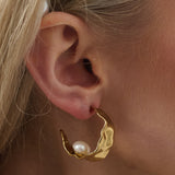 Crescent Pearl 18K Gold Plated Earrings