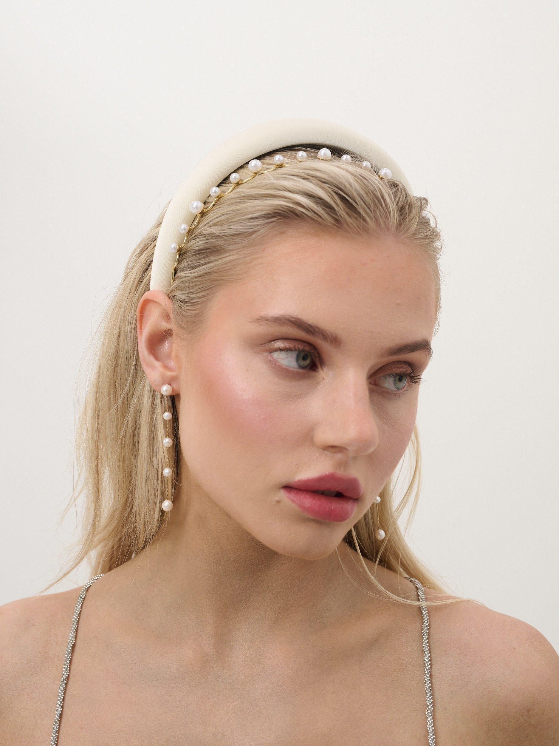 Satin Plain Padded Headband in White