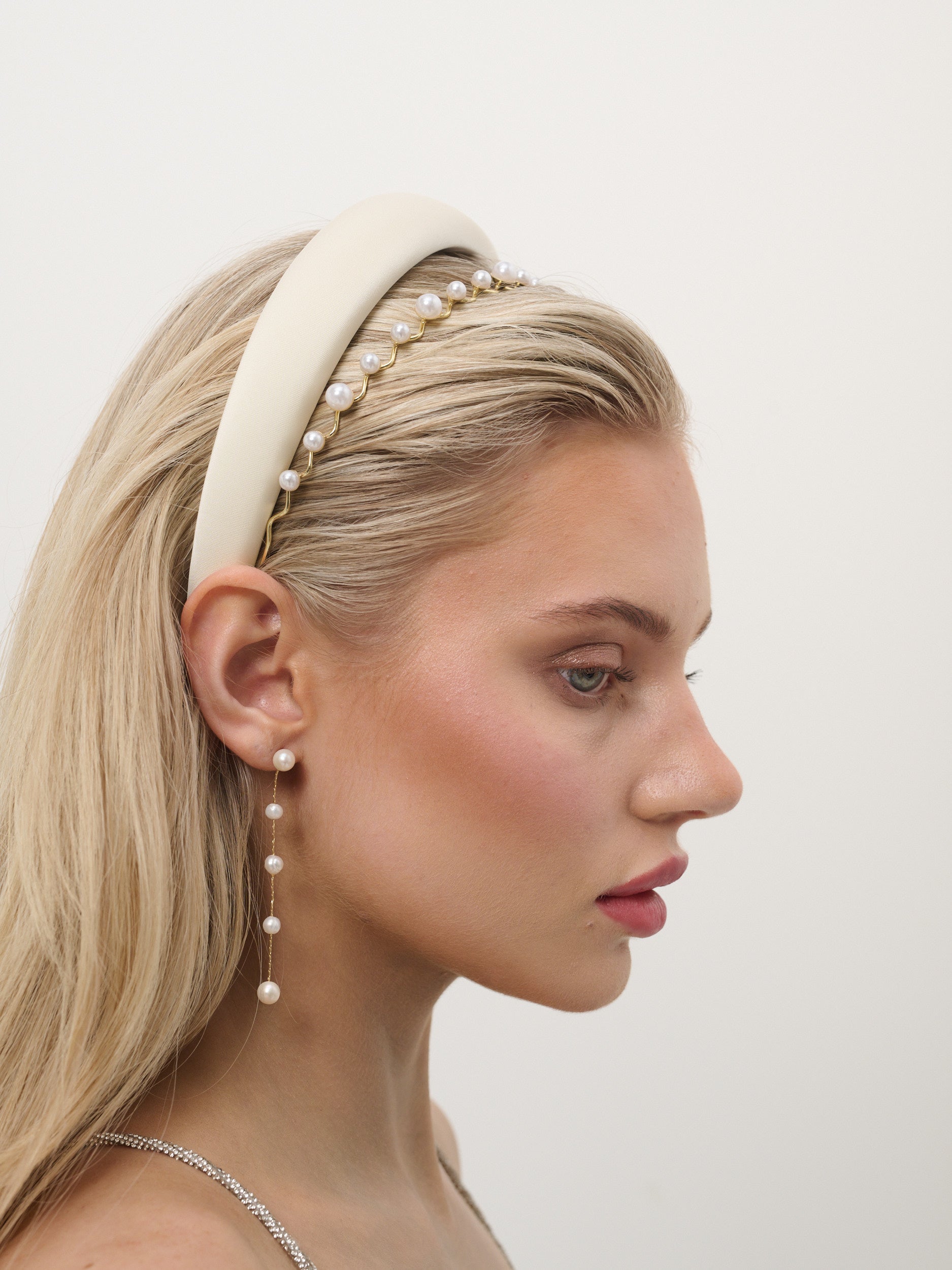 Satin Plain Padded Headband in White