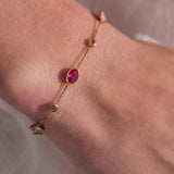 Rosy Glass Crystal Bezel Station Bracelet