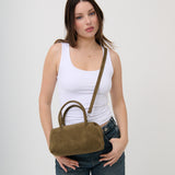 Tory Suede Crossbody Bag in Olive