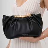 Aura Gathered Clutch Bag in Black