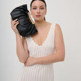Aura Gathered Clutch Bag in Black