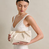 Aura Gathered Clutch Bag in Cream