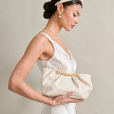 Aura Gathered Clutch Bag in Cream