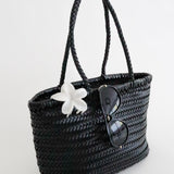 Alba Woven Wide Tote Bag in Black