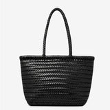 Alba Woven Wide Tote Bag in Black