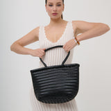 Alba Woven Wide Tote Bag in Black