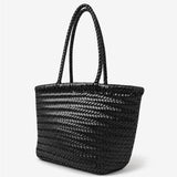 Alba Woven Wide Tote Bag in Black