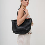 Alba Woven Wide Tote Bag in Black