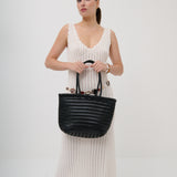 Alba Woven Wide Tote Bag in Black