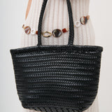 Alba Woven Wide Tote Bag in Black