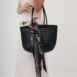 Alba Woven Wide Tote Bag in Black