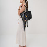 Alba Woven Wide Tote Bag in Black