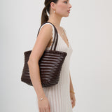 Alba Woven Wide Tote Bag in Brown