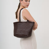 Alba Woven Wide Tote Bag in Brown