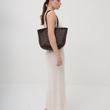 Alba Woven Wide Tote Bag in Brown