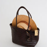 Alba Woven Wide Tote Bag in Brown