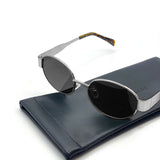 L&S Round Silver Metal Oval Sunglasses in Black