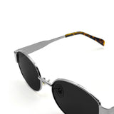 L&S Round Silver Metal Oval Sunglasses in Black