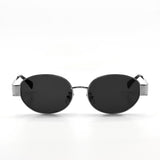 L&S Round Silver Metal Oval Sunglasses in Black