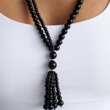 Amee Black Beaded Tassel Necklace