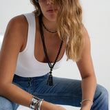 Amee Black Beaded Tassel Necklace