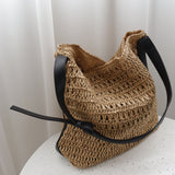 Velra Straw Shoulder Bag in Black