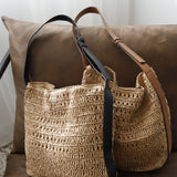 Velra Straw Shoulder Bag in Black