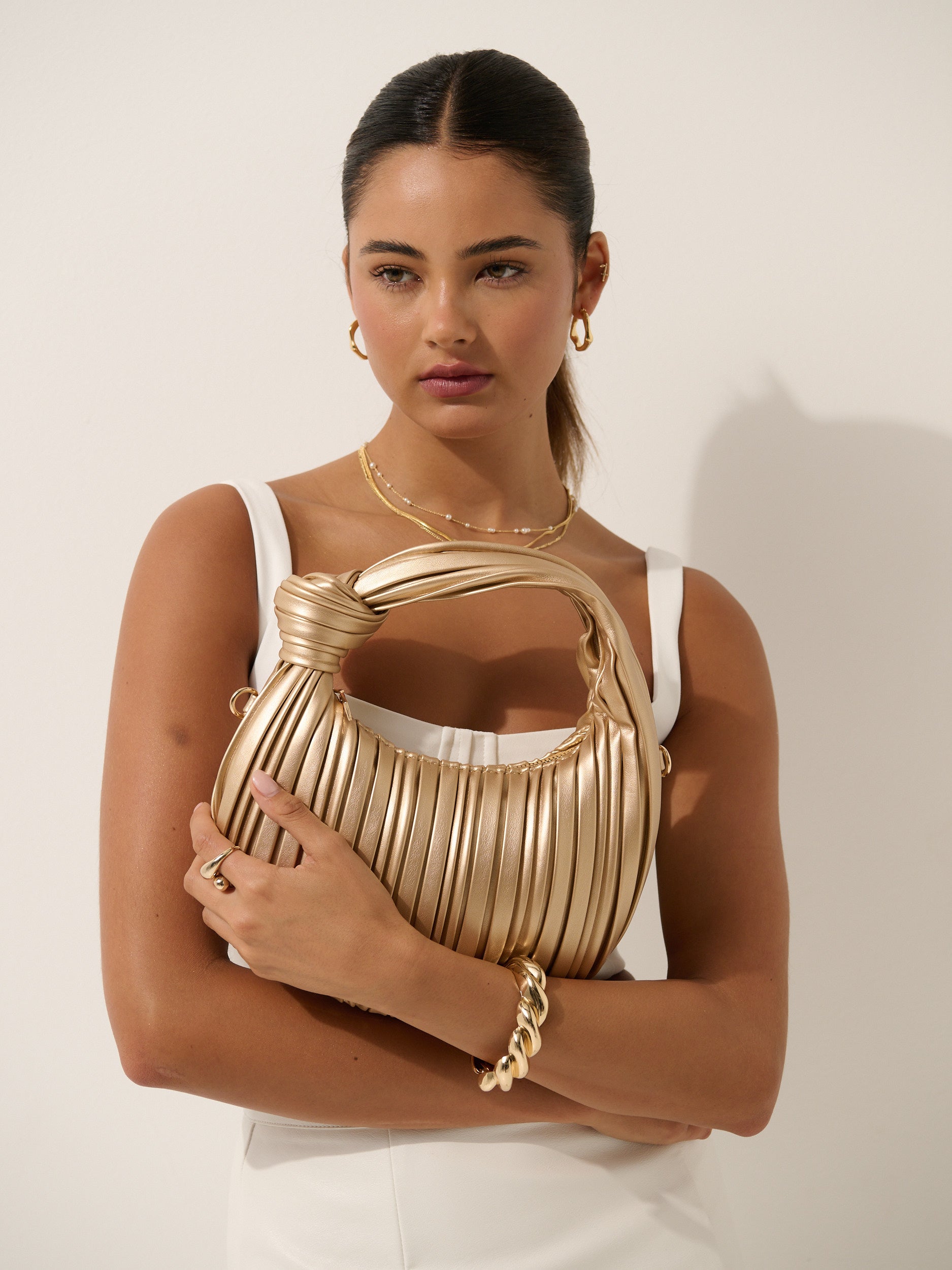 Knotted Pleats Evening Bag - Gold