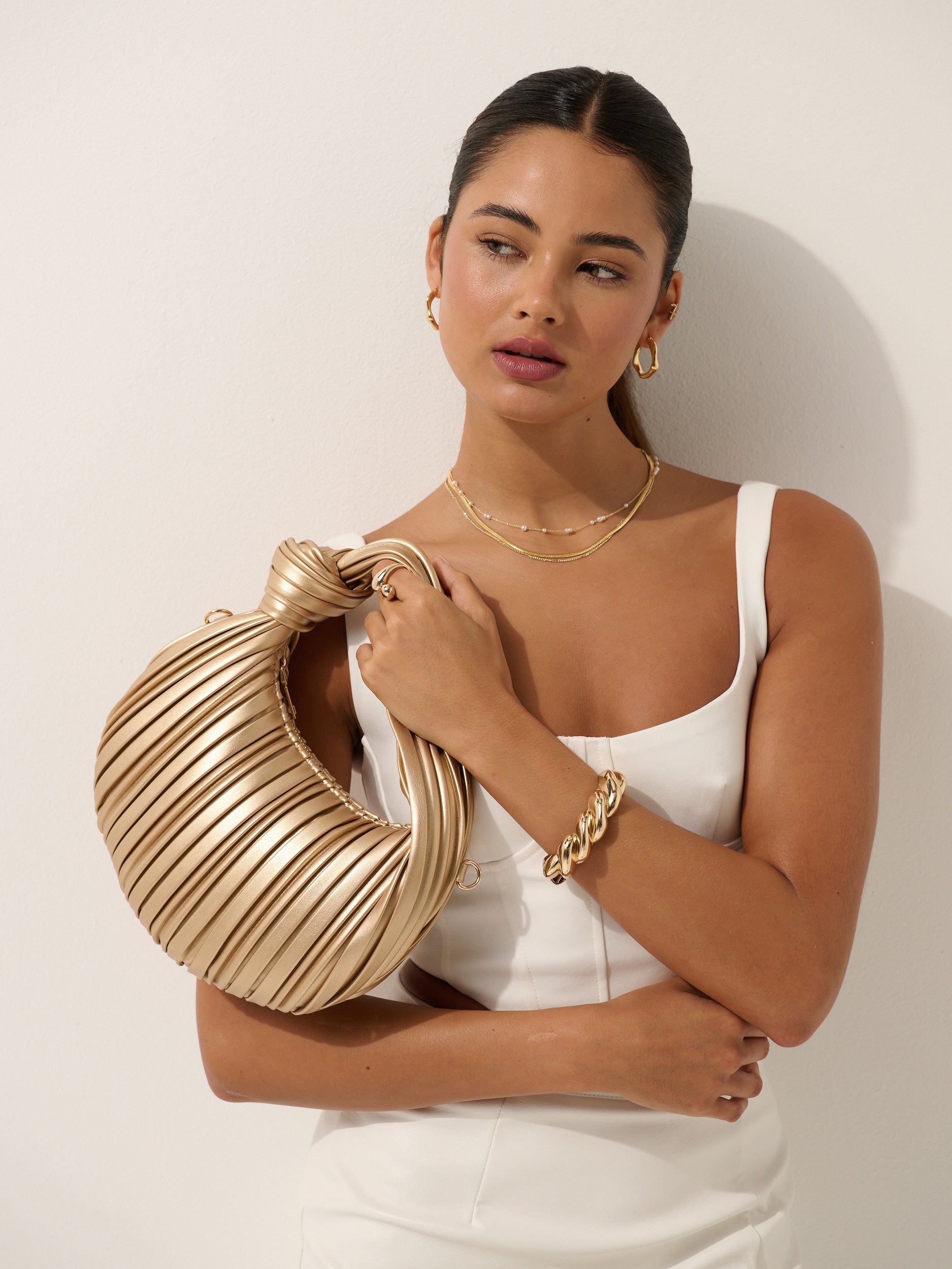 Knotted Pleats Evening Bag - Gold