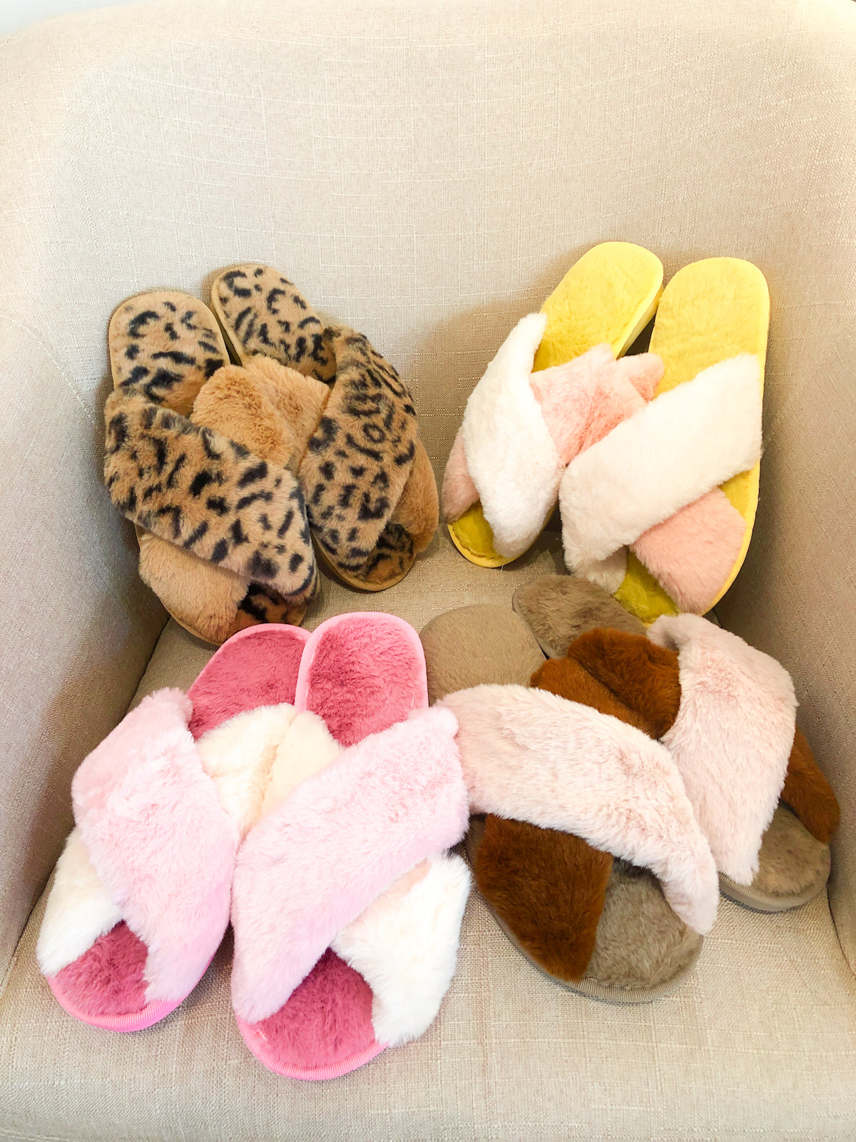 Skylar Fluffy Slippers (4 pairs/pack) - Pink Multi