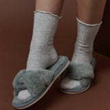 Hommy Frill Wool Crew Socks in Latte