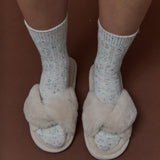Knotted Fluffy Slippers in White (2SM & 2ML/pack)